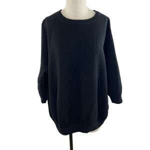 COS Black 3/4 Sleeve Cotton Blend Round Neck Knubby Pullover Sweater M Medium
